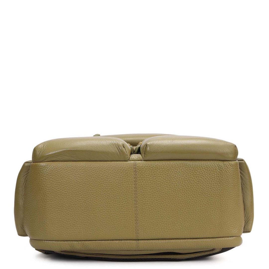 Wax Plain Leather Backpack - Olive