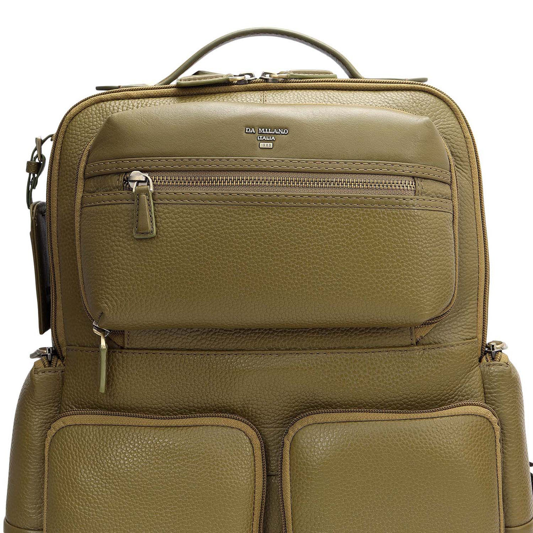 Wax Plain Leather Backpack - Olive