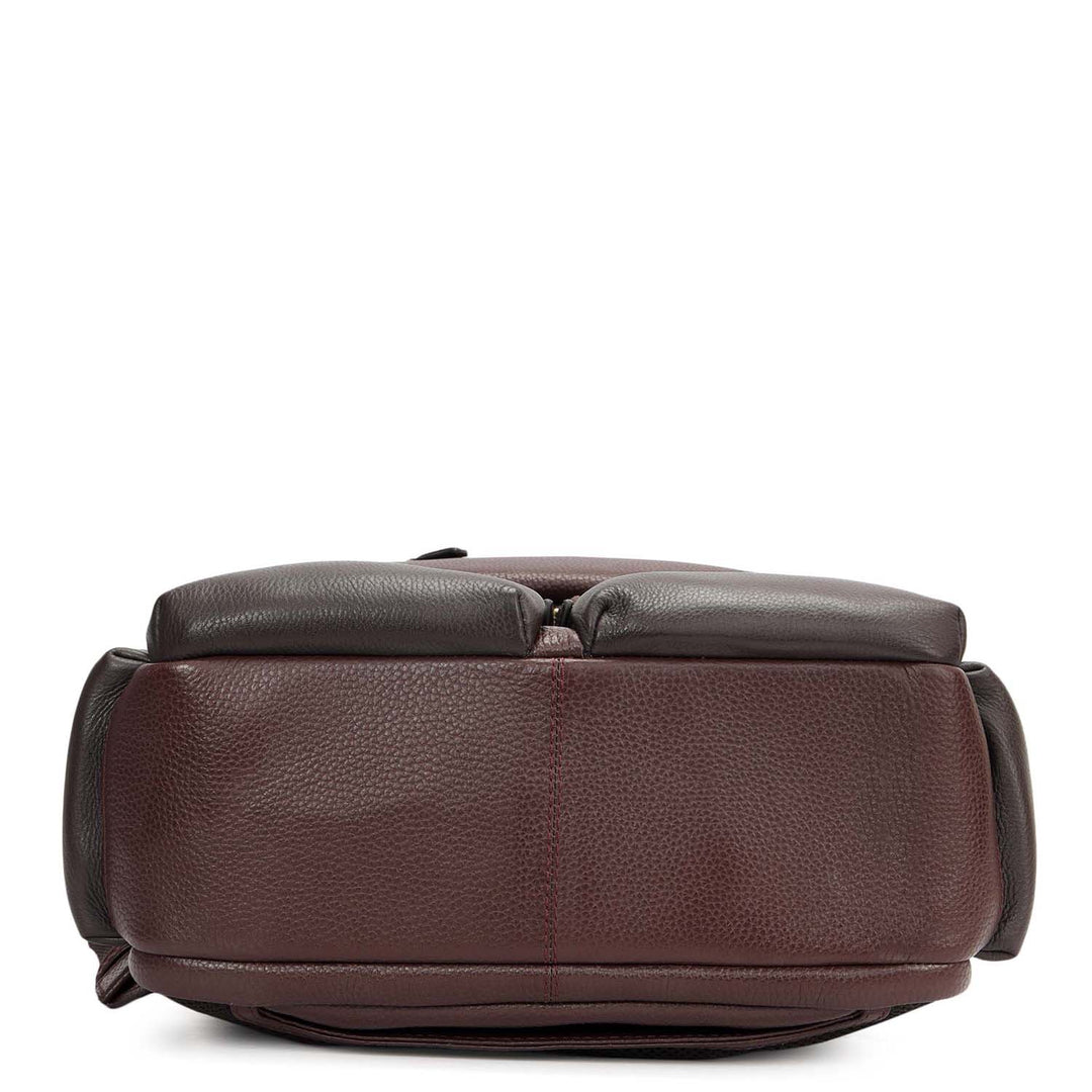 Wax Plain Leather Backpack - Wine