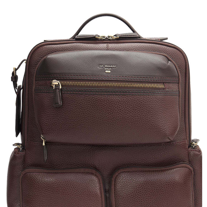 Wax Plain Leather Backpack - Wine
