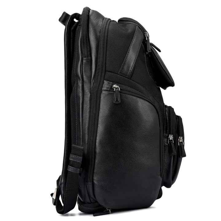 Canvas Wax Leather Backpack - Black