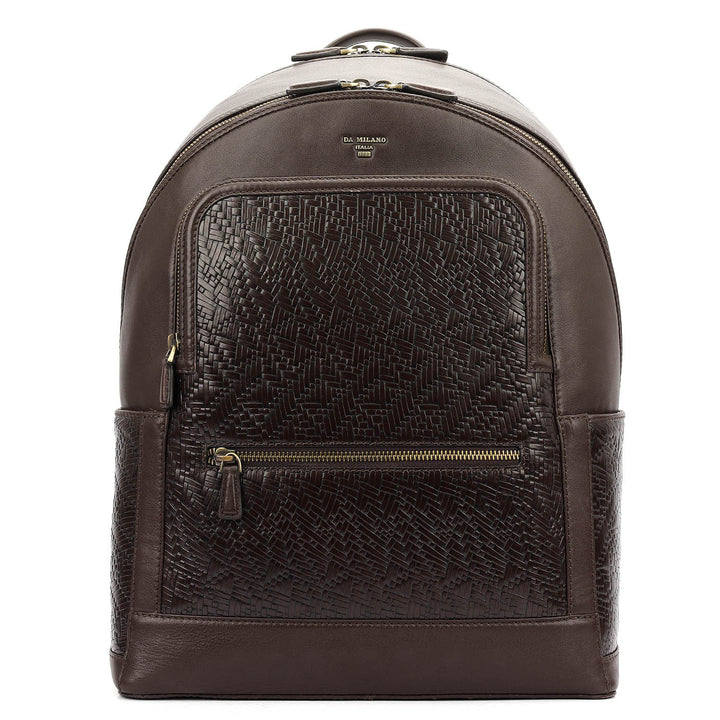 Mat Emboss Plain Leather Backpack - Burgundy