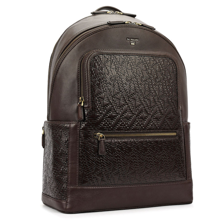 Mat Emboss Plain Leather Backpack - Burgundy