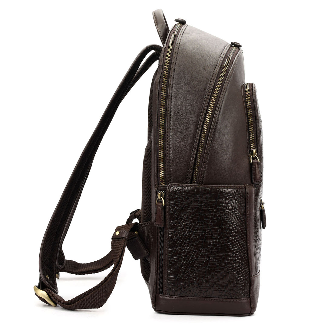 Mat Emboss Plain Leather Backpack - Burgundy