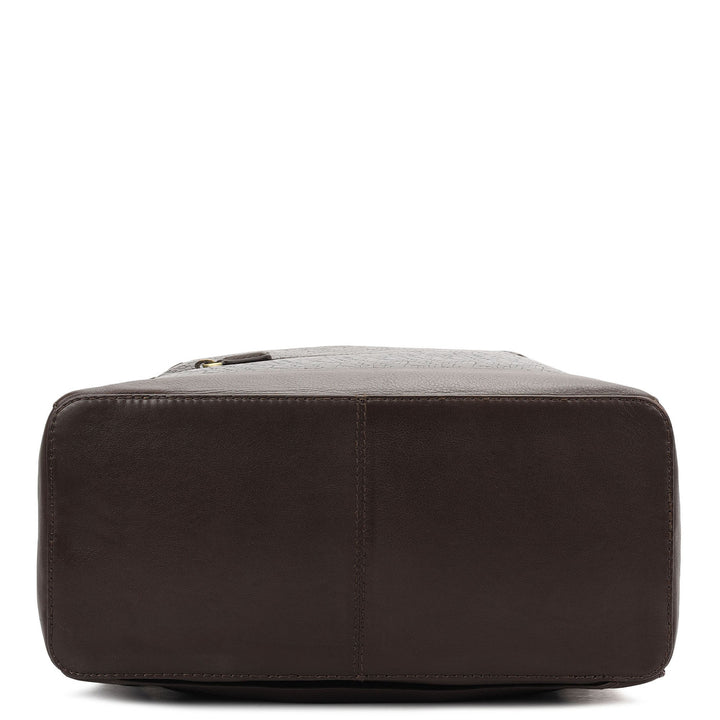 Mat Emboss Plain Leather Backpack - Burgundy