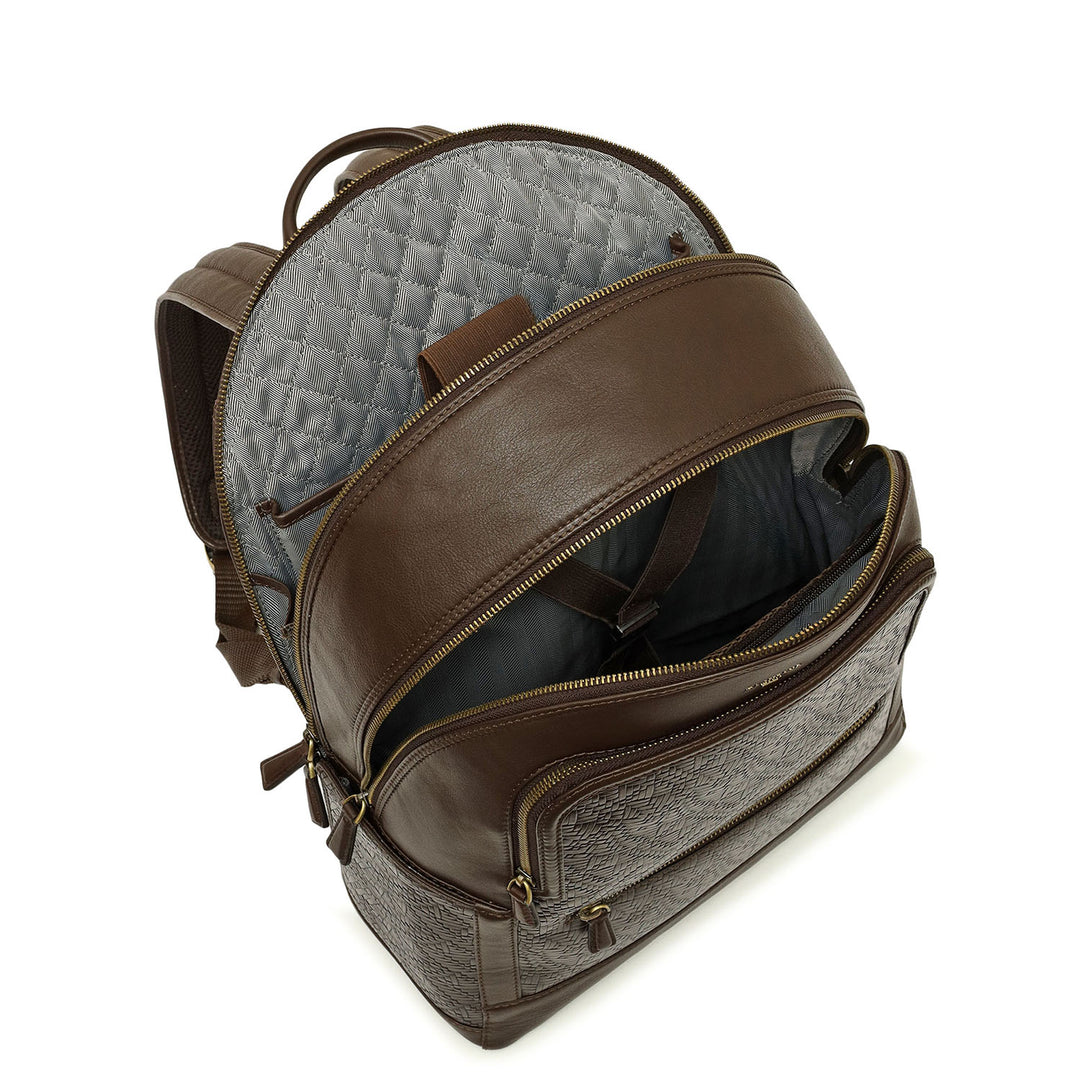 Mat Emboss Plain Leather Backpack - Burgundy