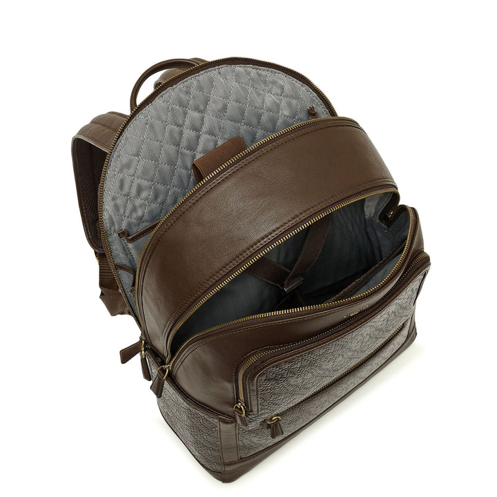 Mat Emboss Plain Leather Backpack - Burgundy