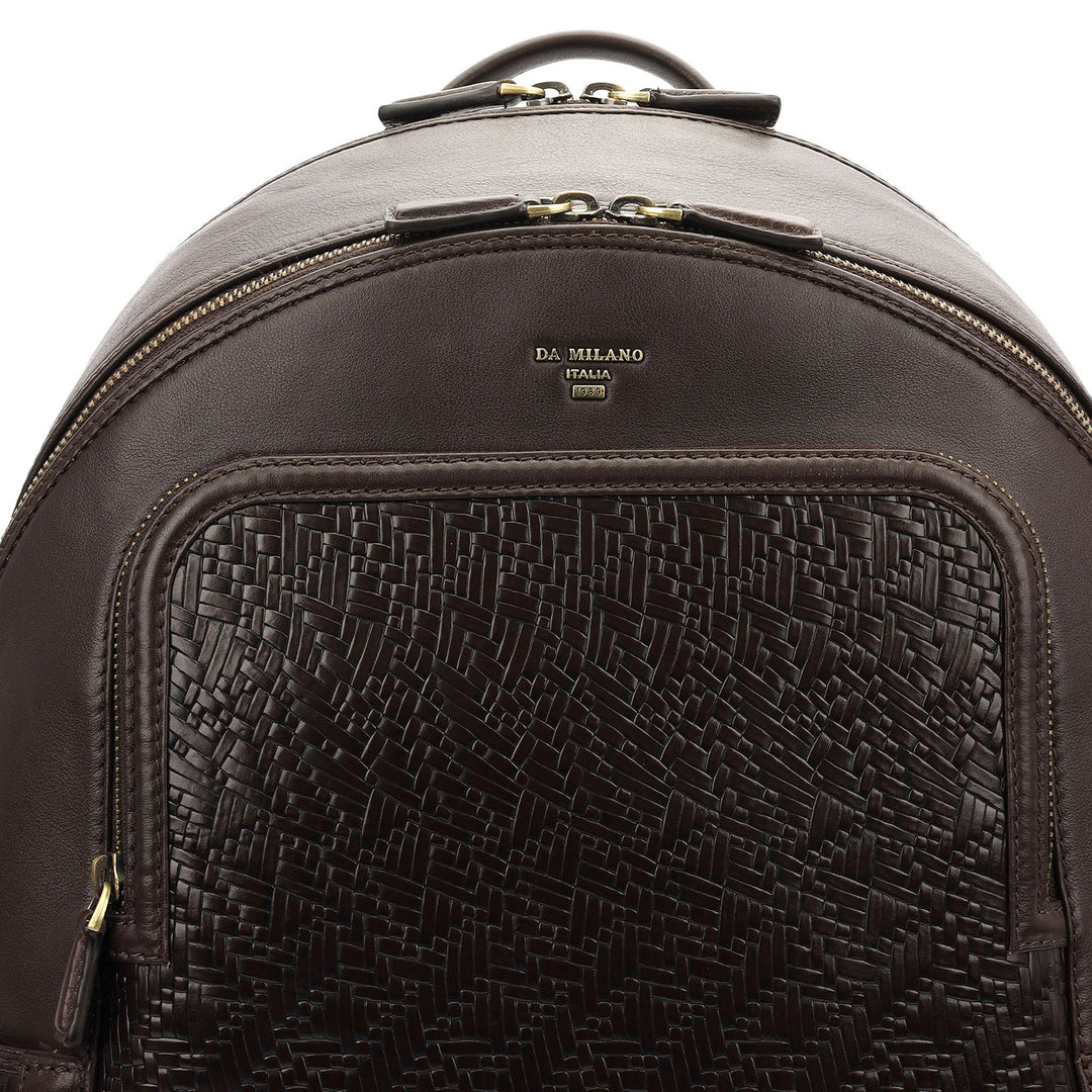 Mat Emboss Plain Leather Backpack - Burgundy