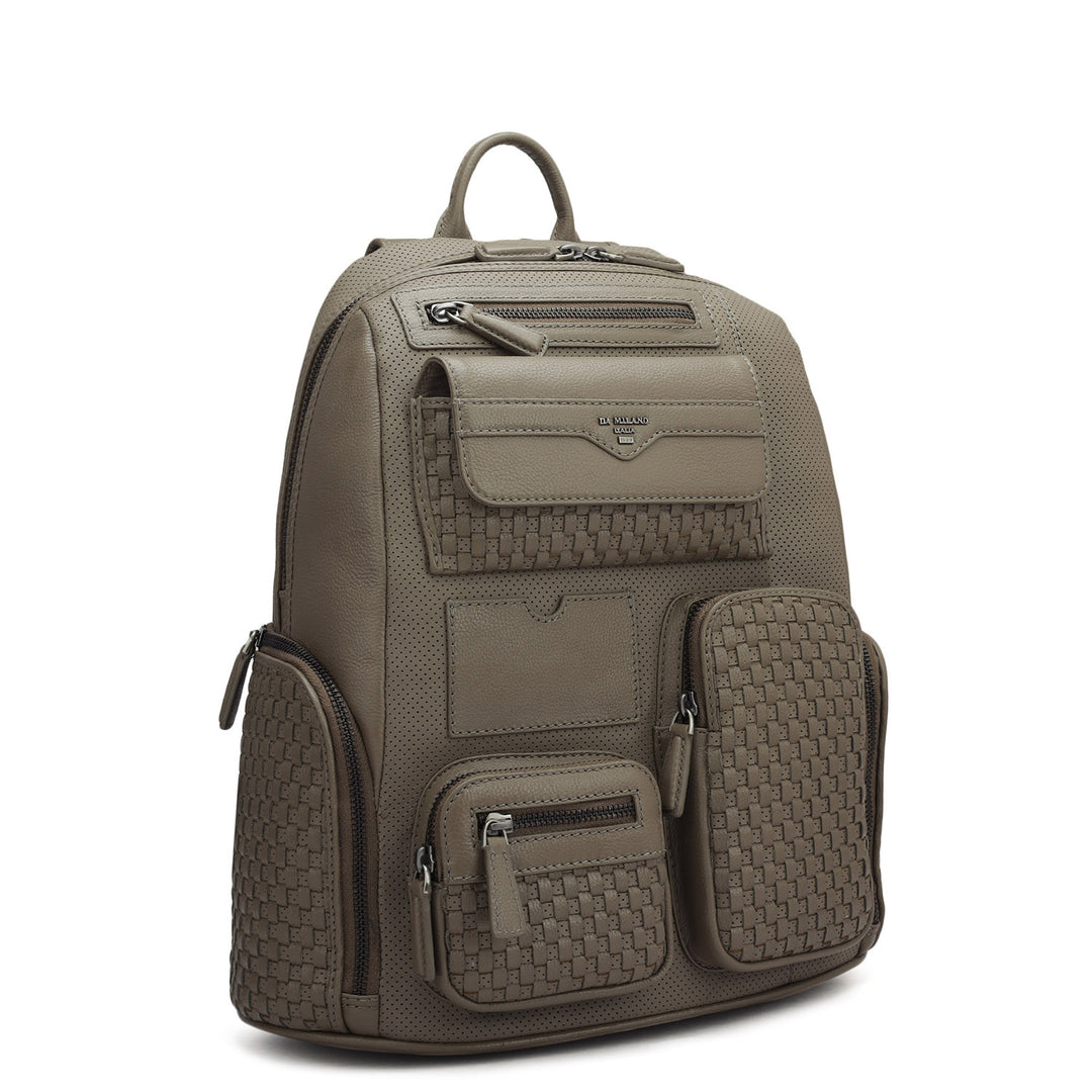 Punch Mat Leather Backpack - Greyish Taupe