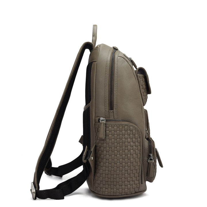 Punch Mat Leather Backpack - Greyish Taupe