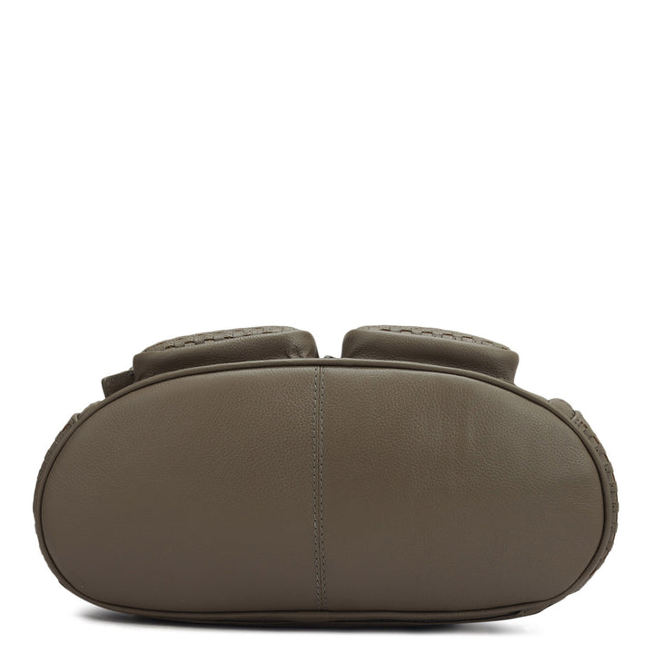 Punch Mat Leather Backpack - Greyish Taupe