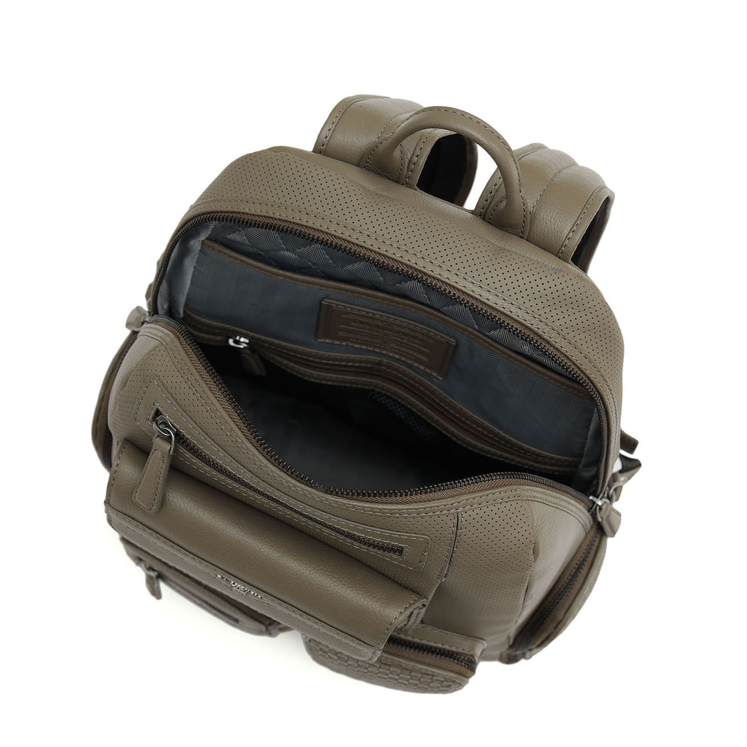 Punch Mat Leather Backpack - Greyish Taupe