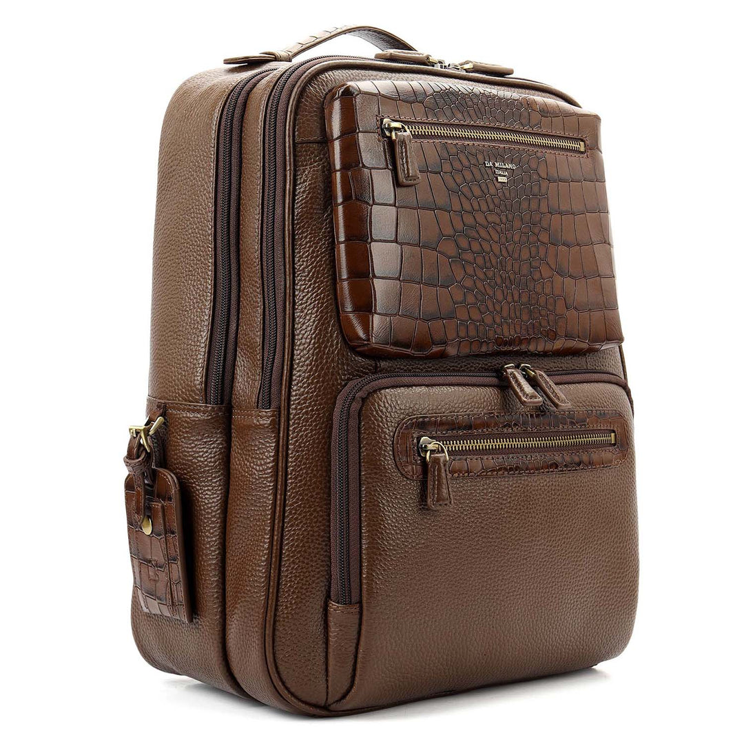 Pebble Croco-Texture Backpack (M) - Mocha