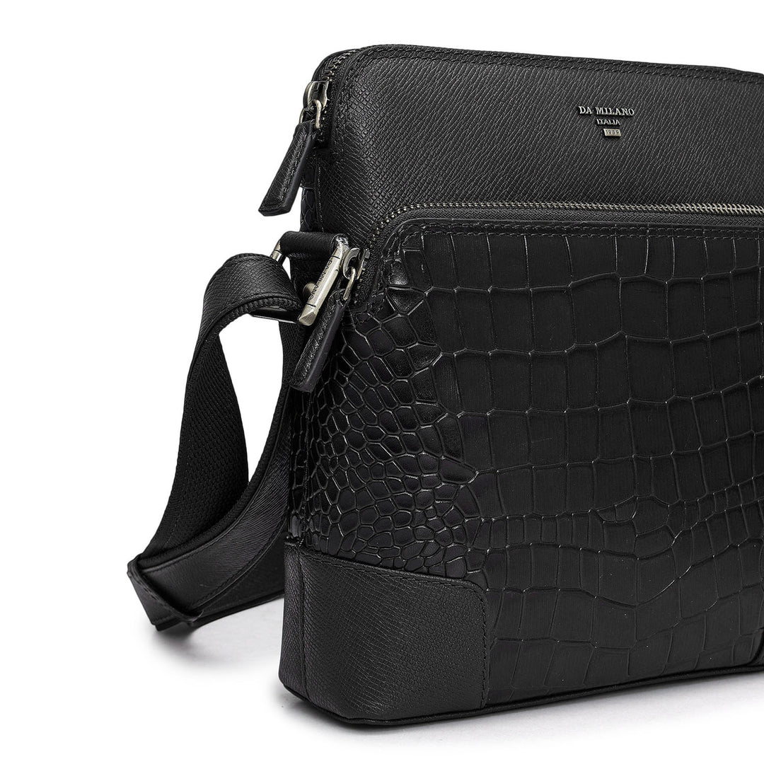 Croco Franzy Leather Sling - Black
