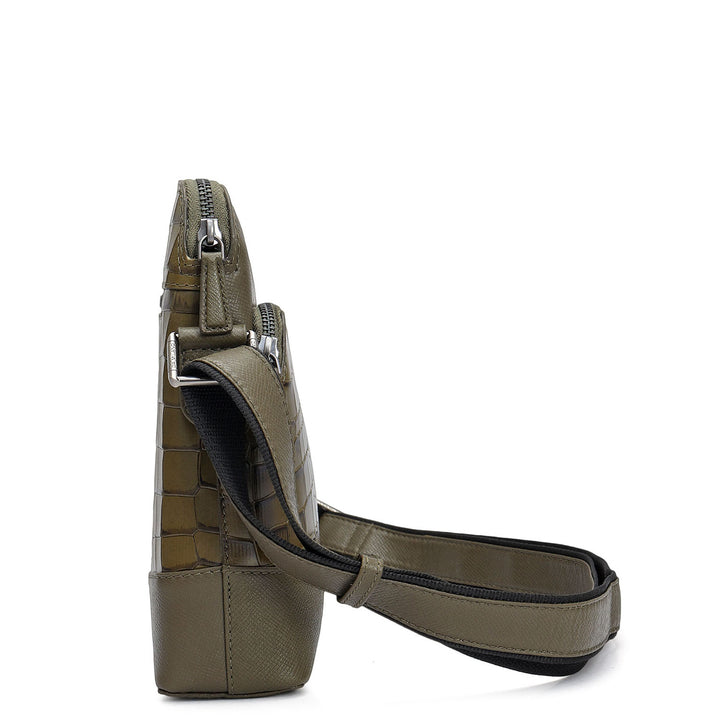 Croco Franzy Leather Sling - Military Green