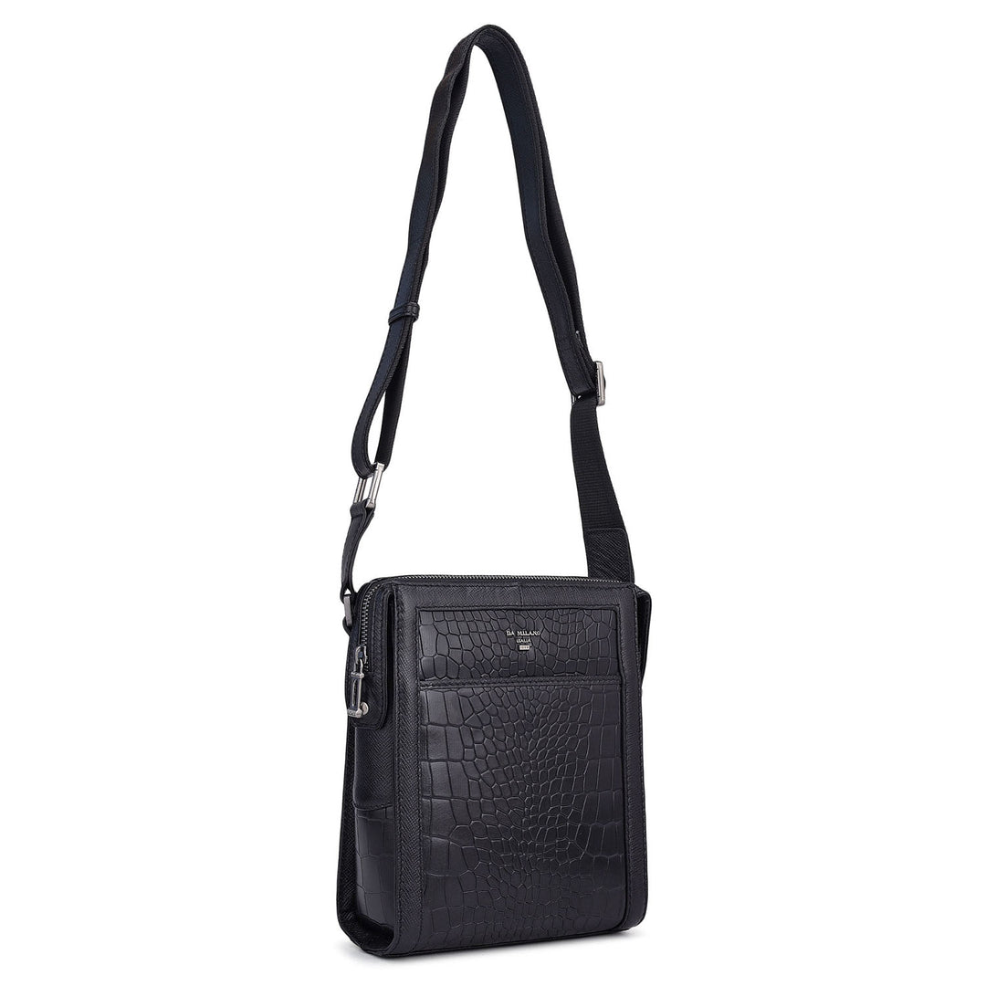 Croco Franzy Leather Men Sling - Black