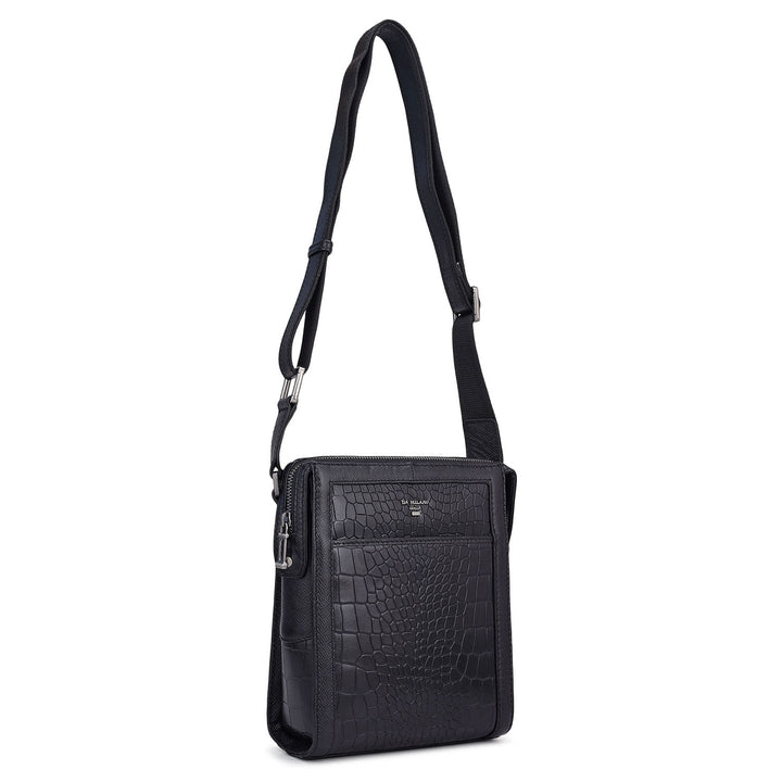 Croco Franzy Leather Men Sling - Black