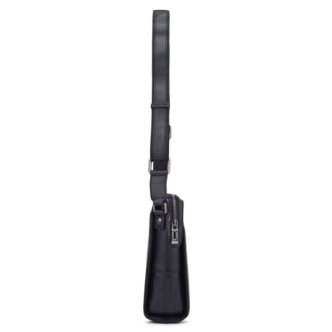 Croco Franzy Leather Men Sling - Black
