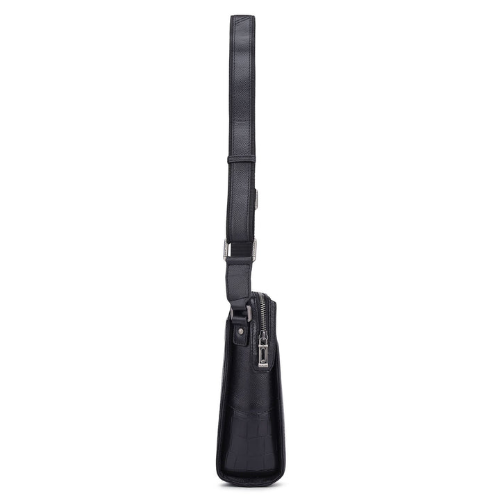 Croco Franzy Leather Men Sling - Black