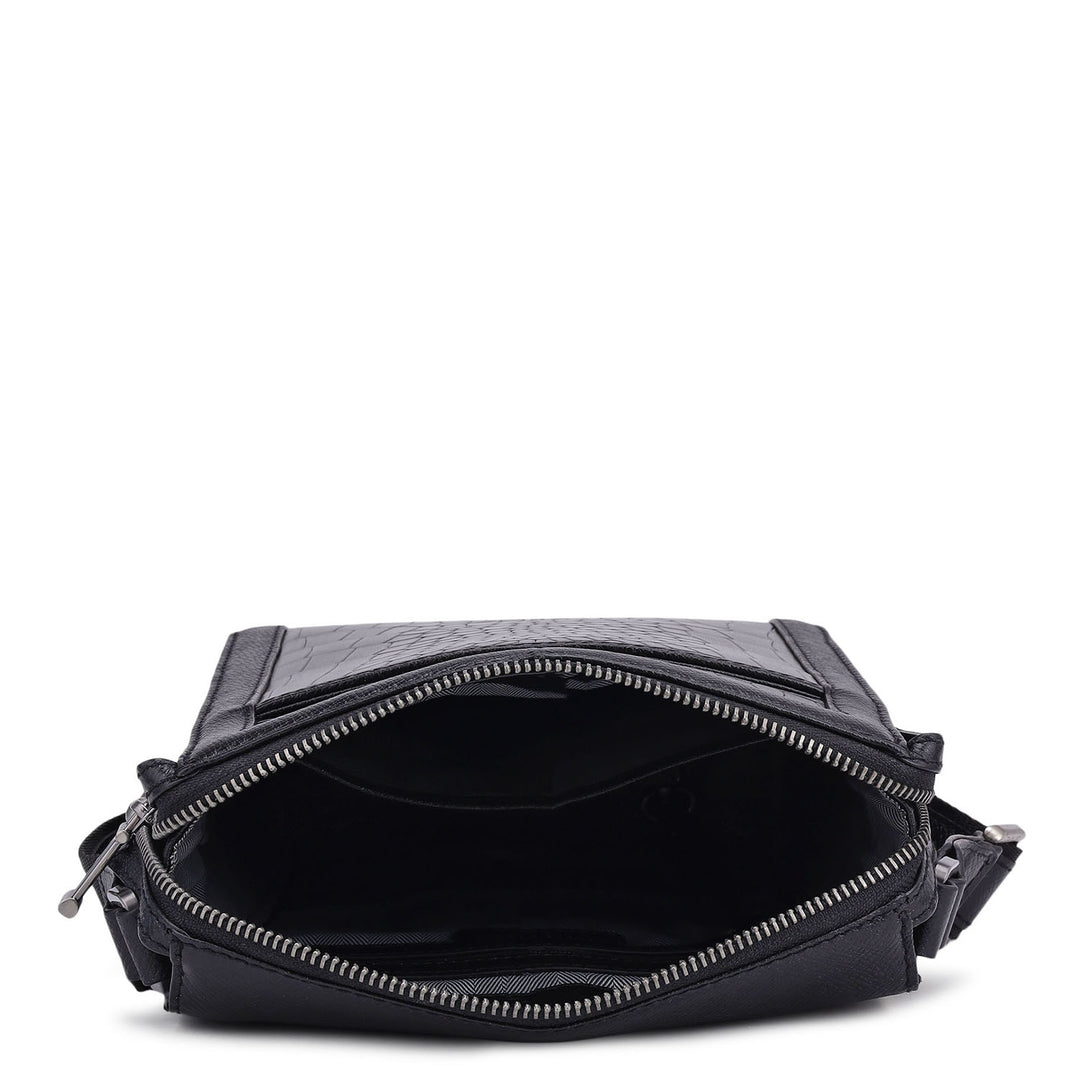 Croco Franzy Leather Men Sling - Black