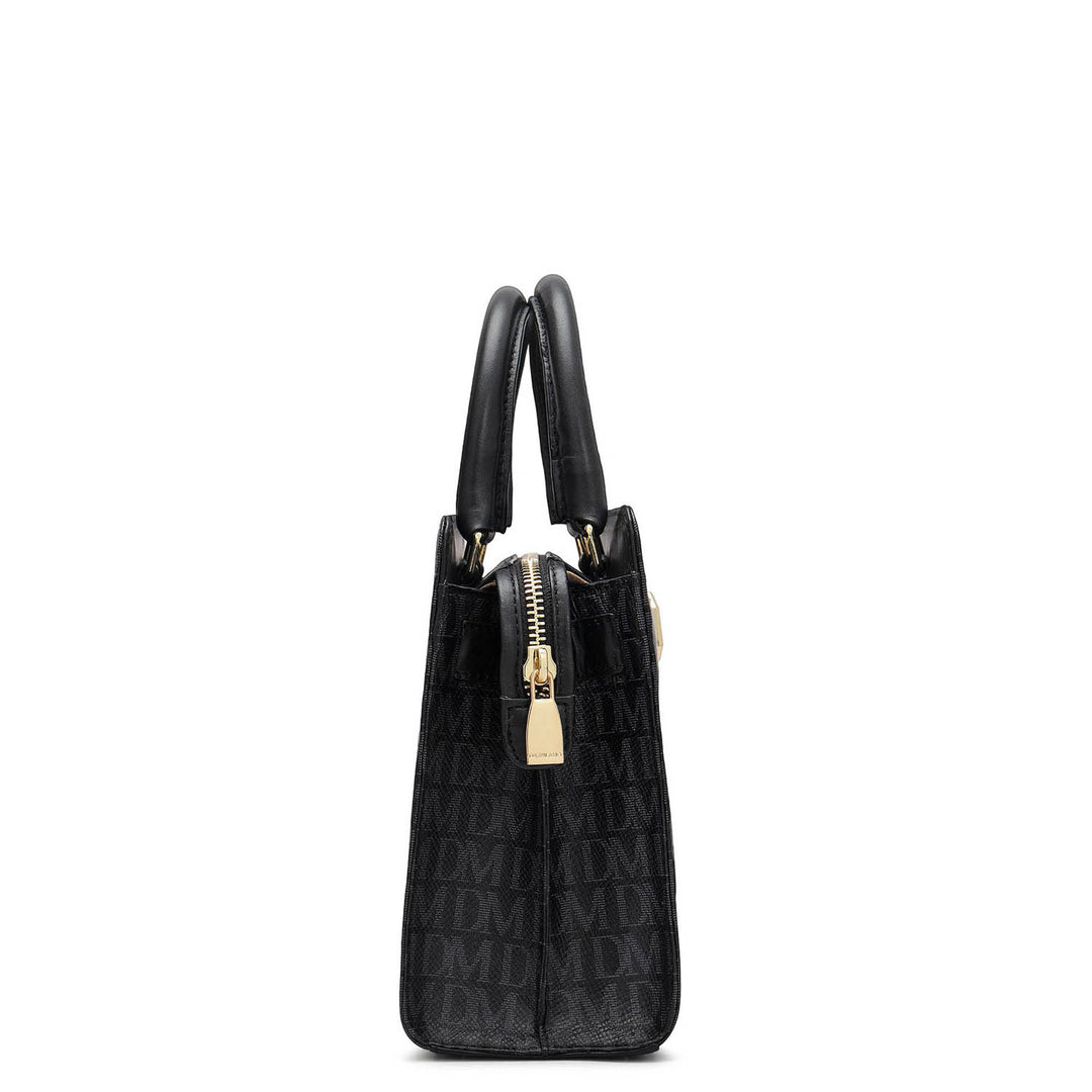 Small Monogram Leather Satchel - Black