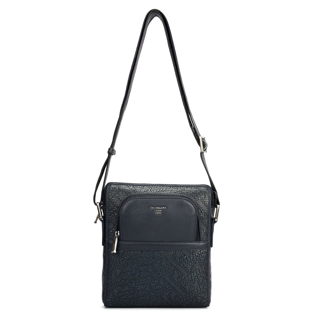 Mat Emboss Plain Leather Men Sling - Navy Blue