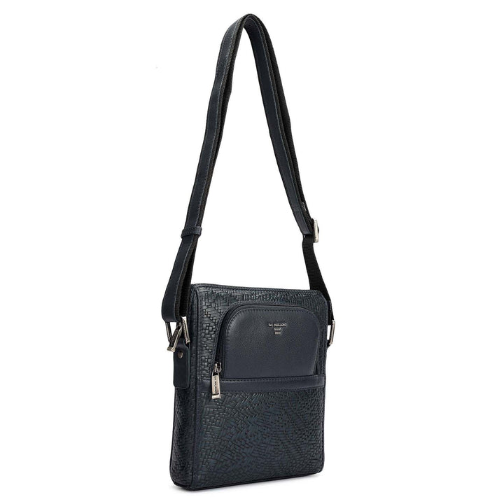 Mat Emboss Plain Leather Men Sling - Navy Blue
