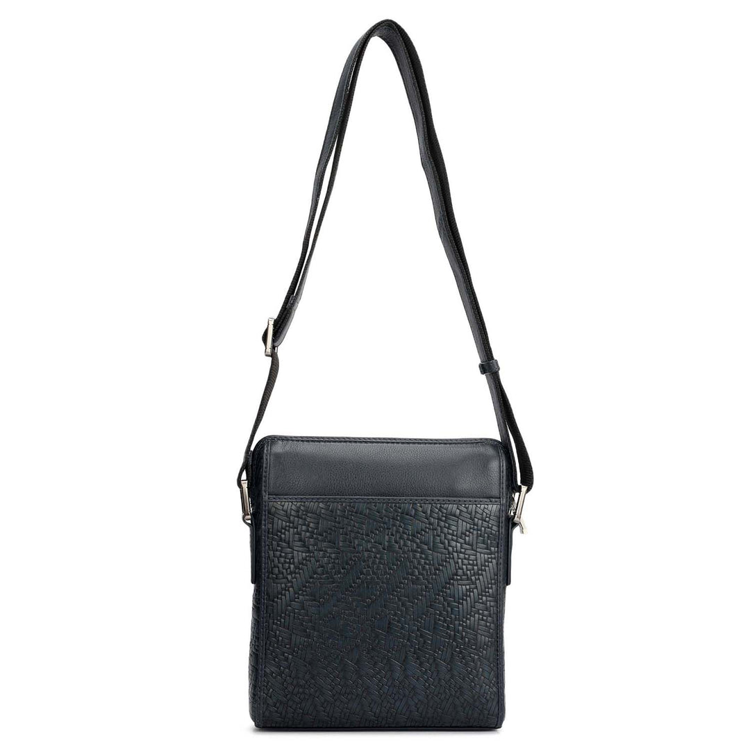Mat Emboss Plain Leather Men Sling - Navy Blue