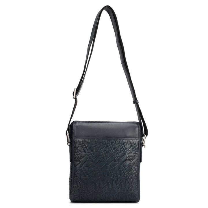 Mat Emboss Plain Leather Men Sling - Navy Blue
