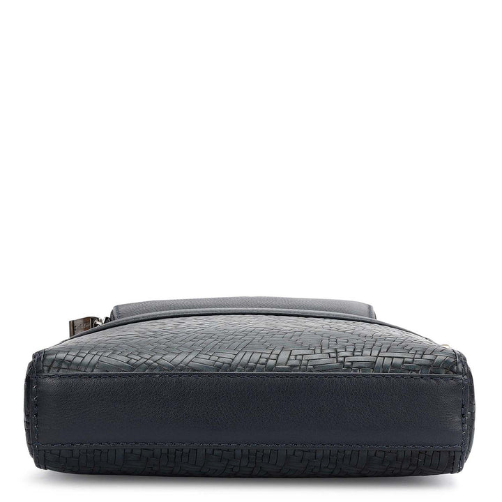 Mat Emboss Plain Leather Men Sling - Navy Blue