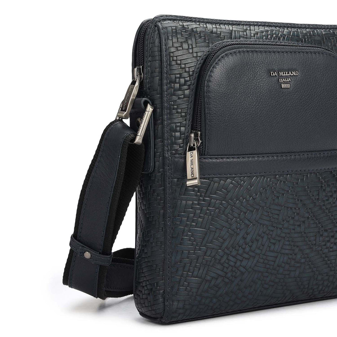 Mat Emboss Plain Leather Men Sling - Navy Blue
