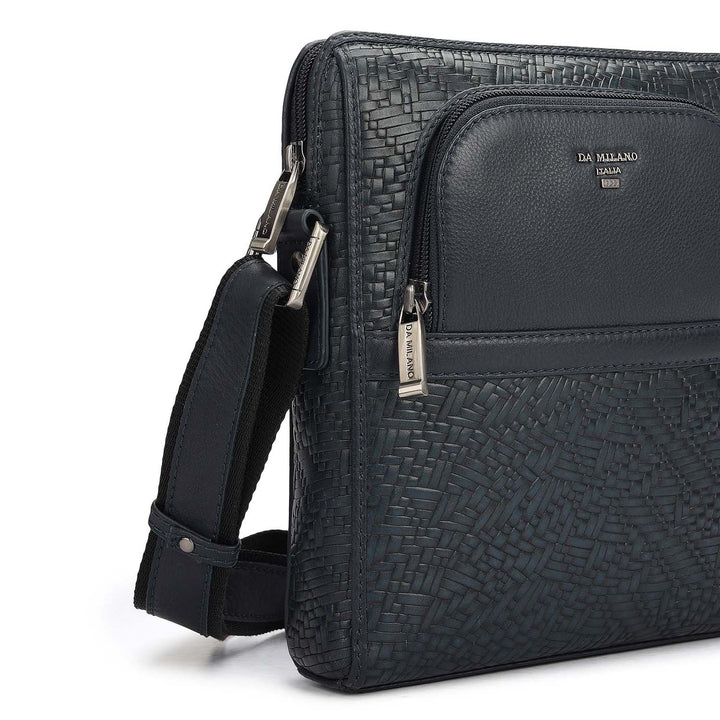 Mat Emboss Plain Leather Men Sling - Navy Blue