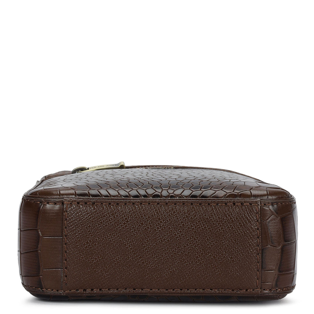Croco Leather Men Sling - Walnut