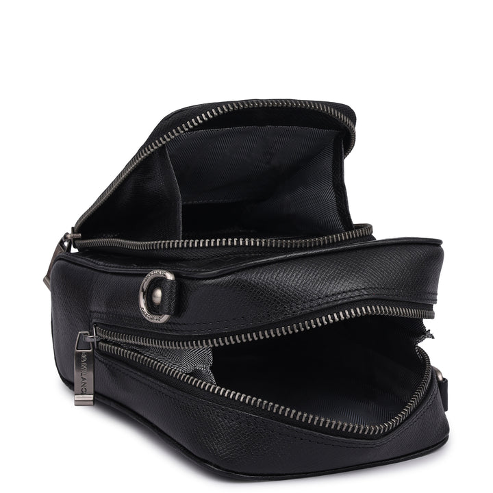 Croco Franzy Leather Men Sling - Black