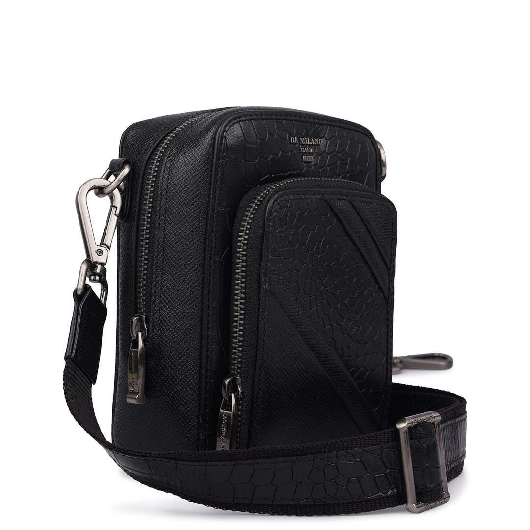 Croco Franzy Leather Men Sling - Black