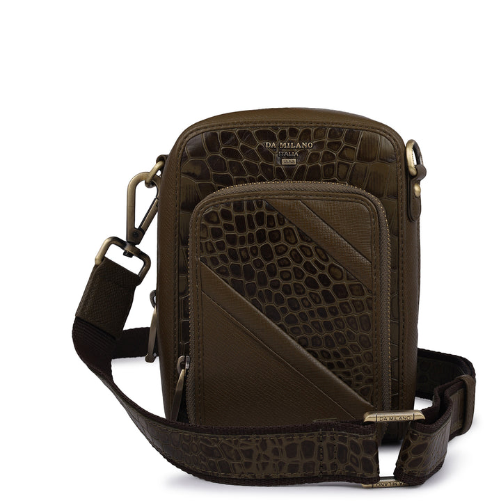 Croco Franzy Leather Men Sling - Military Green