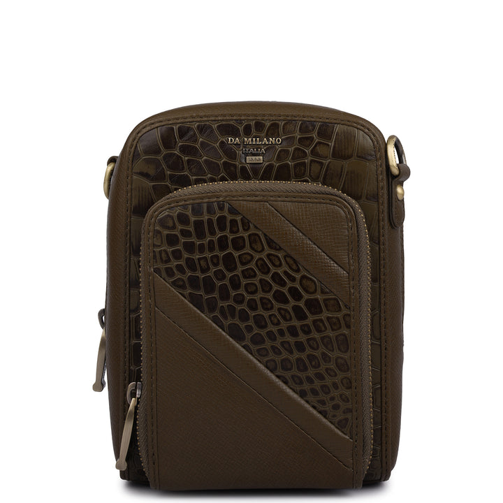 Croco Franzy Leather Men Sling - Military Green