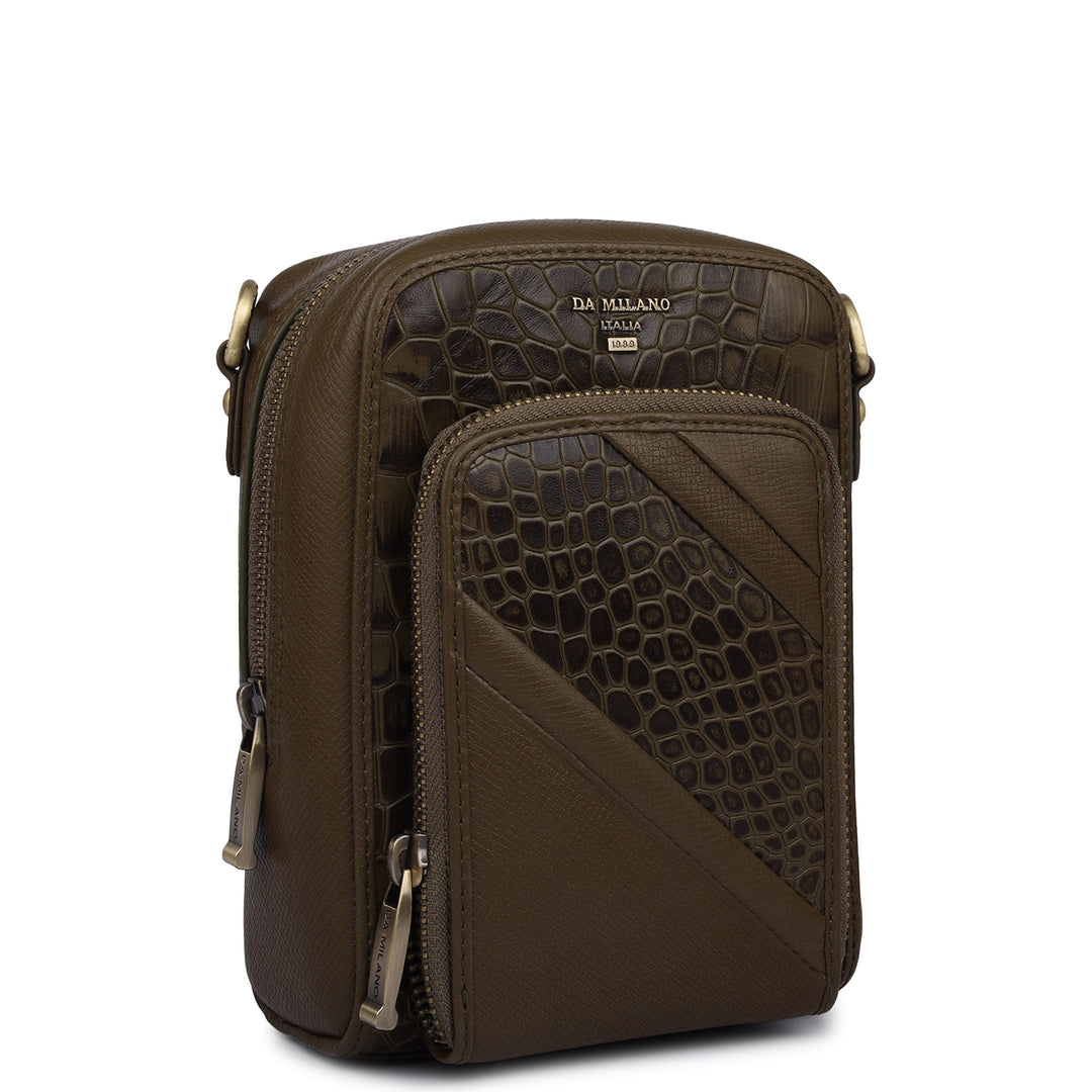 Croco Franzy Leather Men Sling - Military Green