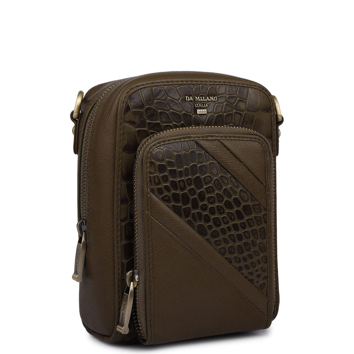 Croco Franzy Leather Men Sling - Military Green
