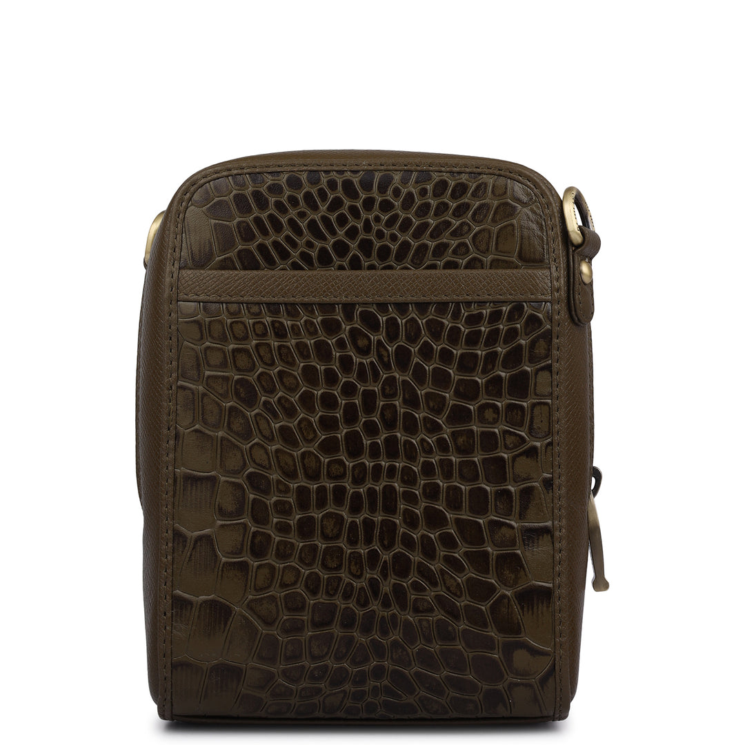 Croco Franzy Leather Men Sling - Military Green