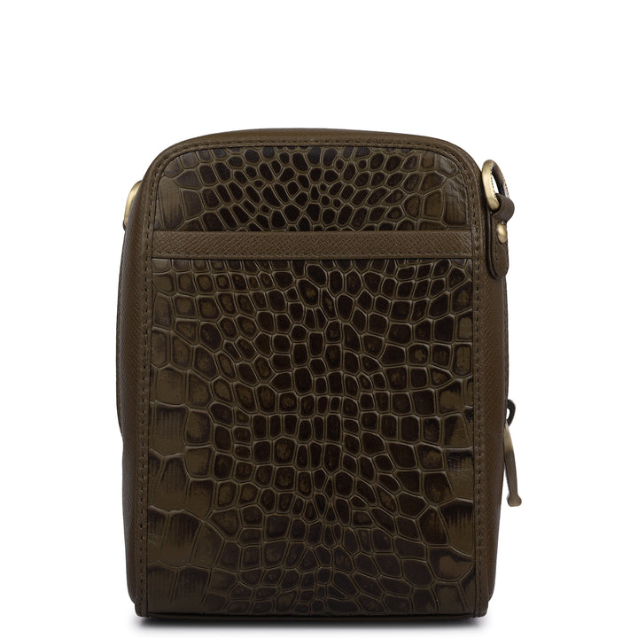 Croco Franzy Leather Men Sling - Military Green