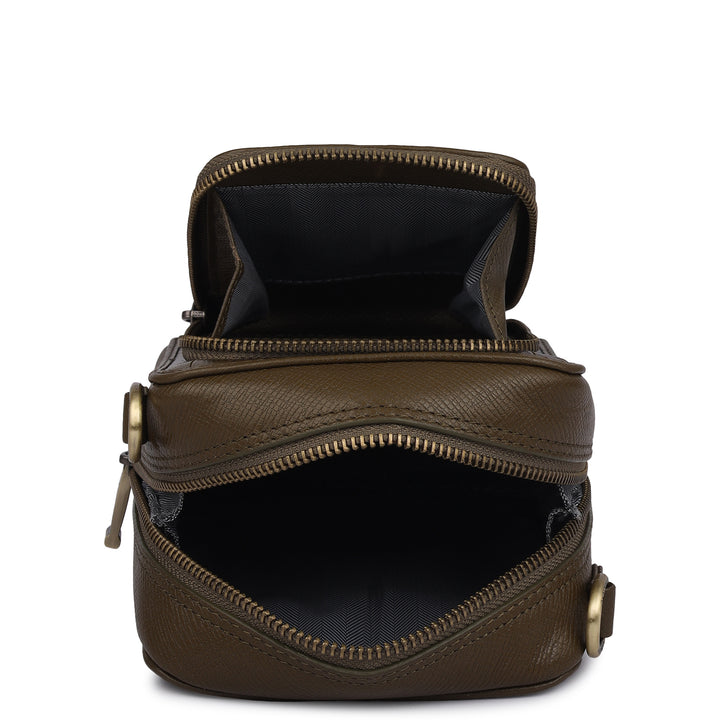 Croco Franzy Leather Men Sling - Military Green