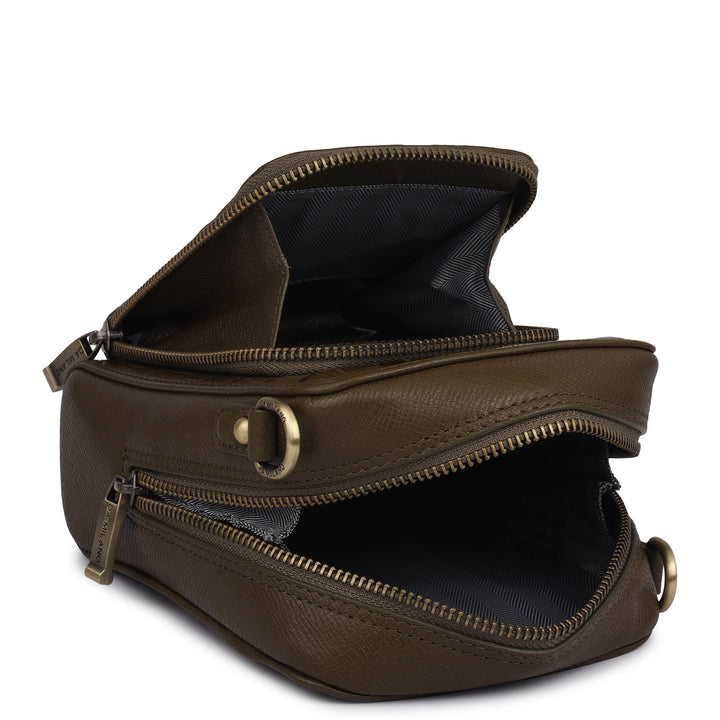 Croco Franzy Leather Men Sling - Military Green