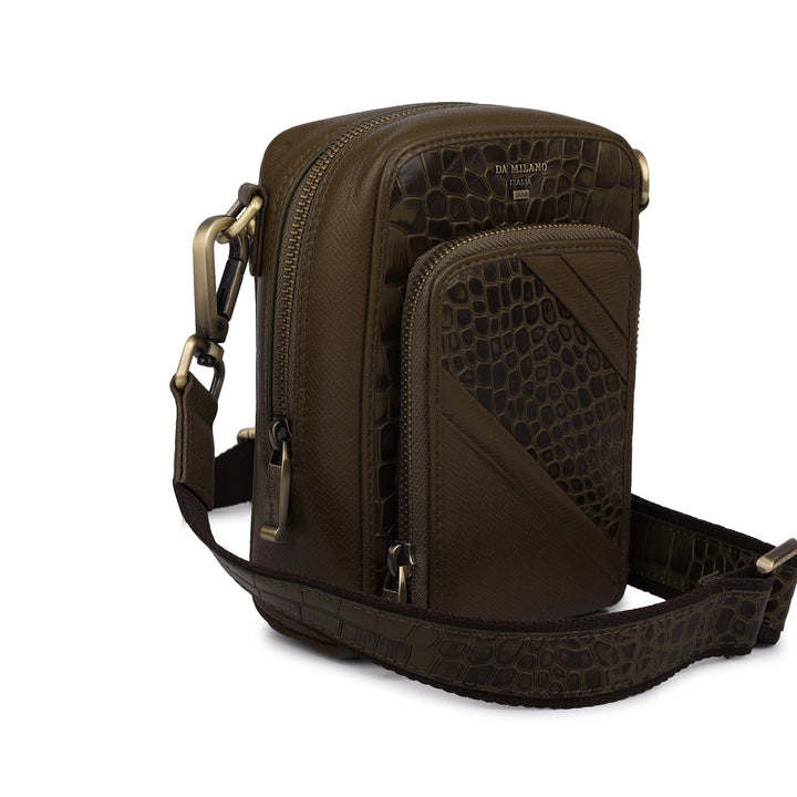 Croco Franzy Leather Men Sling - Military Green