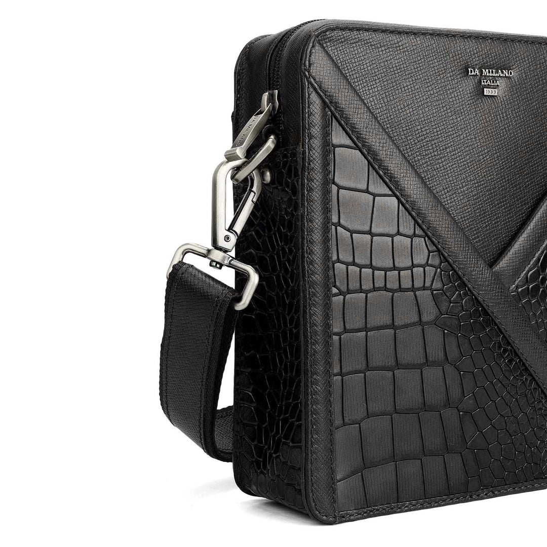 Croco Franzy Leather Men Sling - Black