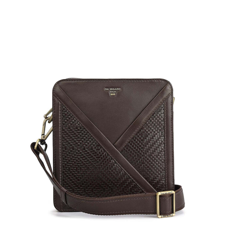Mat Emboss Plain Leather Men Sling - Dark Brown