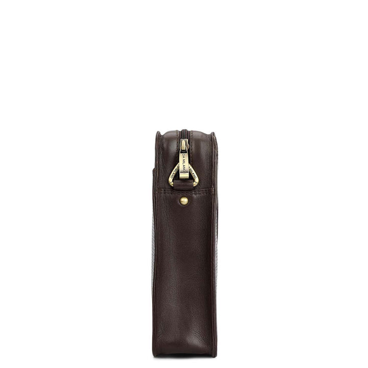 Mat Emboss Plain Leather Men Sling - Dark Brown