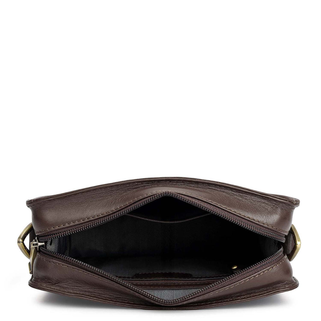 Mat Emboss Plain Leather Men Sling - Dark Brown