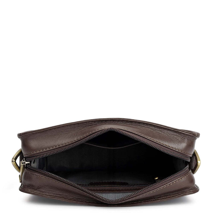 Mat Emboss Plain Leather Men Sling - Dark Brown