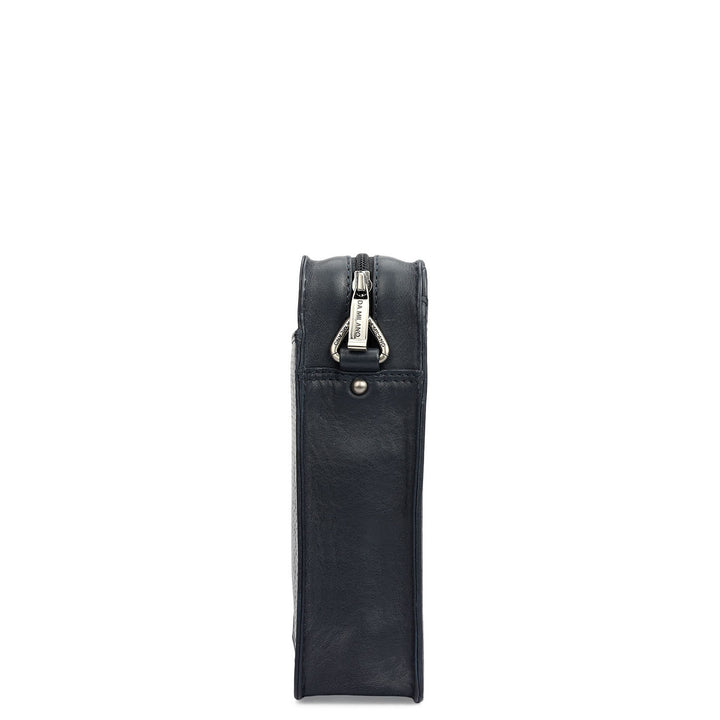 Mat Emboss Plain Leather Men Sling - Navy Blue
